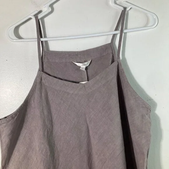 Womens Kleen Flaxseed Linen Asymmetrical Top Applique Flower L Brown NWT - Picture 3 of 10